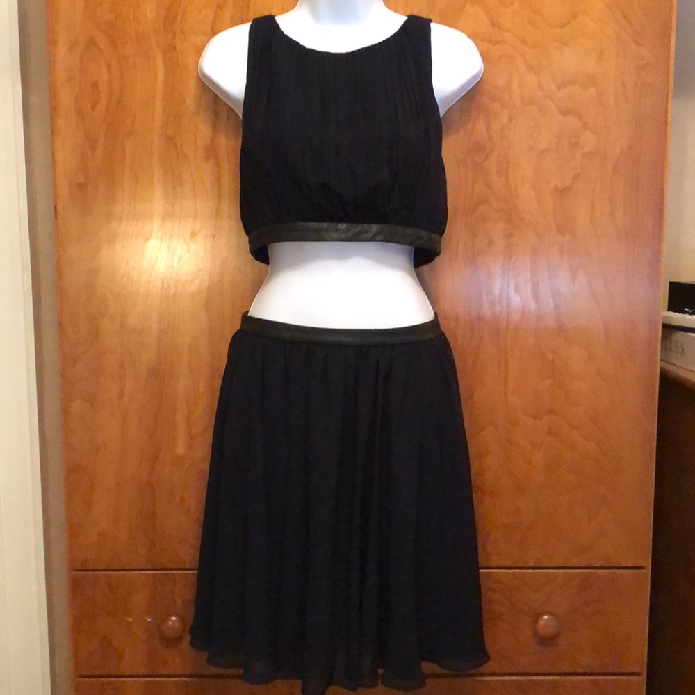 Sexy A and O navy dress/bl leather trim sz 4